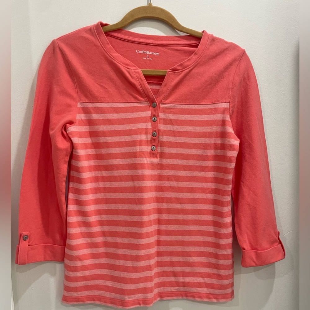 Croft & Barrow Women's Coral Striped Long Sleeve Top